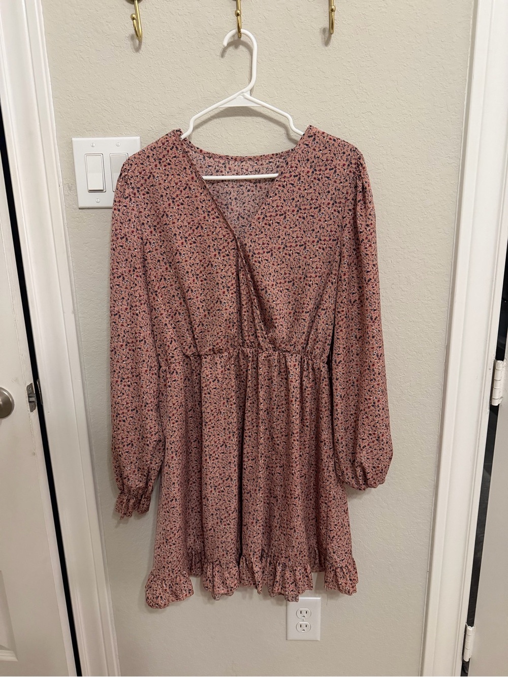 SHEIN Dusty Pink Floral Long-Sleeve Ruffle Mini Dress